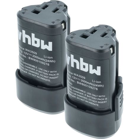 vhbw 2x batería reemplaza Worx WA3503, WA3509 para herramienta (2000 mAh, Li-Ion, 12 V)