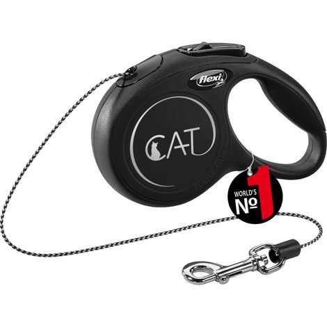 Laisse rétractable à cordon de 3 m pour chats jusqu'à 8 kg Format de poche poignée à 3 doigts Noir Laisse à enrouleur Poids : 100 g Dimensions : 8,2 x 13 cm