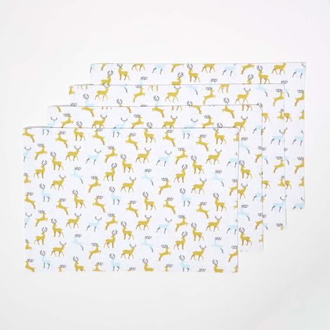 HOMESCAPES Majestic Stag Grey Christmas Placemats, Set of 4