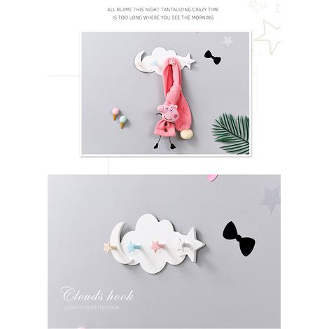 Porte-clés mural nuage, adhésif puissant, fixation murale, forme mignonne, sans traces, crochet pour chambre à coucher et maison, crochet étoile nuage (1/5)