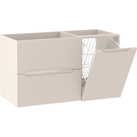 Meuble sous vasque suspendu avec panier à linge L.100 cm cachemire mat façade rainurée NOVO Furnidea (1/5)