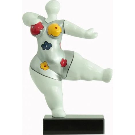 Statue femme dansant avec fleurs bleu jaune rouge H33 cm - LADY FLOWER (1/3)