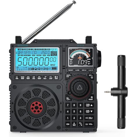 RF919 SSB Radio à Ondes Courtes, Pleine Bande FM AM SW VHF UHF AIR CB et SSB Récepteur Mondial, avec Tuner d'antenne, 3 Ports d'antenne externes, Batterie Rechargeable 5000 mAh, Prise Casque (1/5)