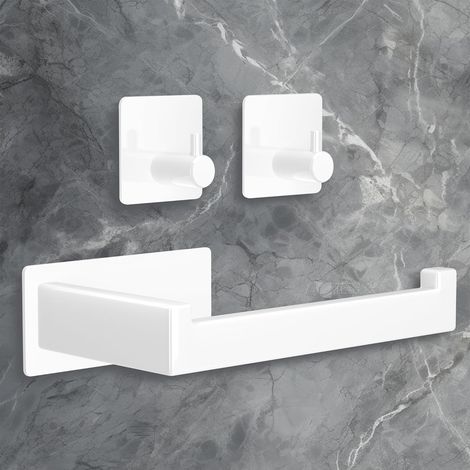 Portarrollos de papel higiénico de acero inoxidable para montaje en pared, incluye 1 soporte + 2 ganchos adhesivos 3M, no requiere perforación, resistente a la corrosión para baño y cocina - Blanco