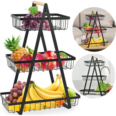 Cesto per frutta PULOS, 3 livelli, nero (1/5)