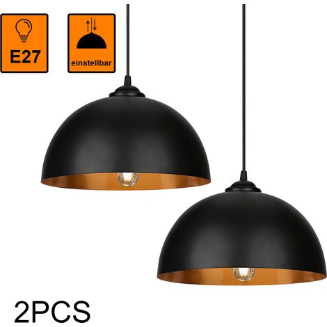 SWANEW 2er Suspension abat-jour Industrielle Rétro Lustre Abat-Jour Noir Lampe de Plafond Luminaire pour Salon Cuisine E27