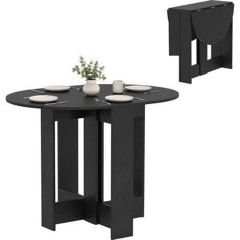 HOMCOM Drop-Leaf Folding Dining Table with Foldable Leaves, Kitchen, Black (1/5)