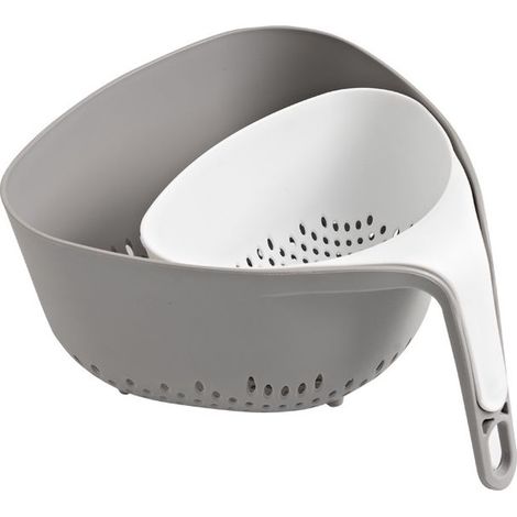 Lot de 2 passoires empilables en plastique avec poignée, panier égouttoir double couche multifonction gris (1/4)
