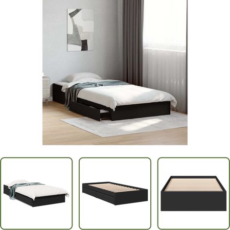 vidaXL Bois d'ingénierie - Cadre de lit avec tiroirs sans matelas noir 75x190 cm (1/5)