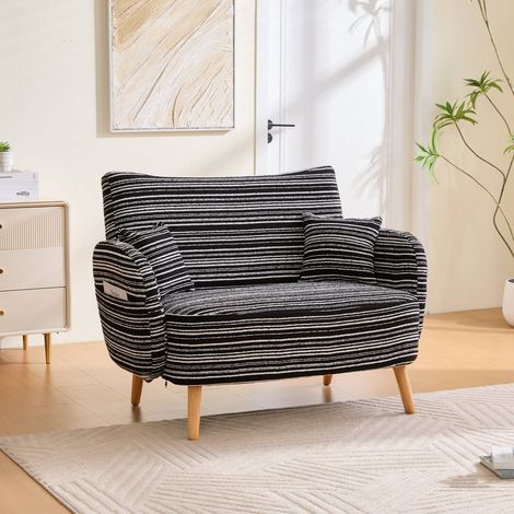 Canapé 2 places beige avec accoudoirs rembourrés, assise généreuse et rangements latéraux intégrés (1/5)