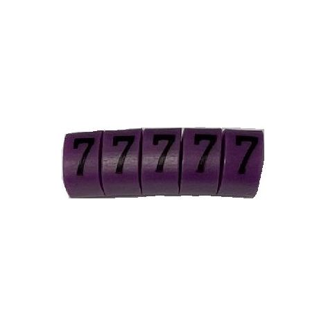 Repère câble RS PRO, Ø câble 3 4.2mm, texte : 7, Noir sur Violet ( Prix pour Sachet de 250 )