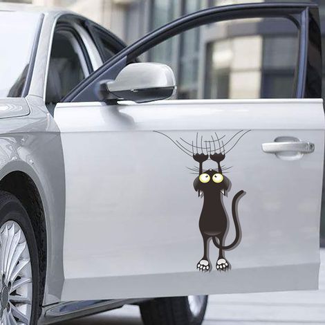 1 autocollant mignon pour voiture, chat noir, autocollant en vinyle pour vitre ou porte de voiture, motif chat amusant (1/5)