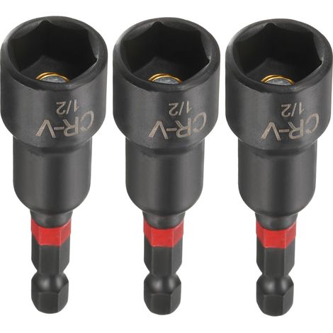 3pcs Magnétique Douille 1/2" 1/4" Tige Hexagonale 3"(65mm) Noir (1/5)