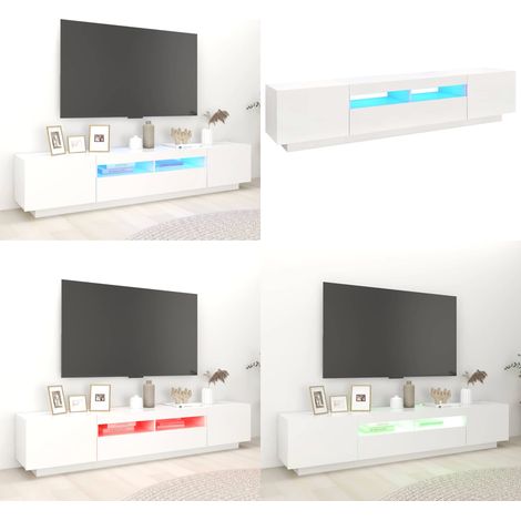 Meuble TV avec lumières LED Blanc 200x35x40 cm - Meuble Tv - Meuble Téléviseur - Meuble Tv Led - Luminaire Intégré - Rangement Media - Home & Living (1/5)