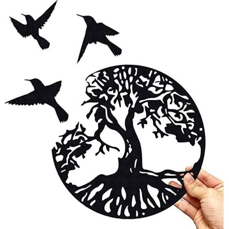 Arbre De Vie en Métal Décoration Murale Silhouette Art, 28cm Signe de Famille Arbre en Métal, Décoration Murale, Décor D'intérieur (1/4)
