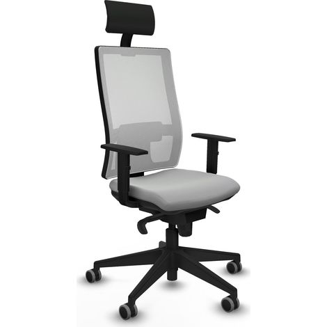 Horna sincro malla blanca similpiel gris claro brazos 1D base piramidal cabecero fijo ruedas 65mm engomadas (1/5)