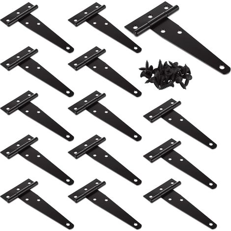 14 Pcs Charnières en T 100 mm/4 Pouces, Noir Charniere Porte Lourde, Charnières Porte Robuste Inox avec Vis pour Portes, Fenêtres Clôture, Abris de Jardin (1/5)