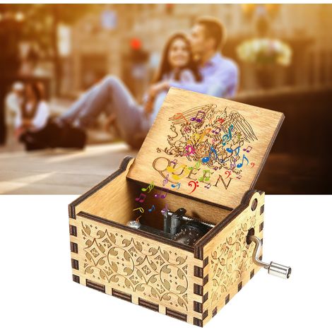 Boîte à musique en bois sculpté, coffret rétro à manivelle manuelle, décoration maison. (1/5)