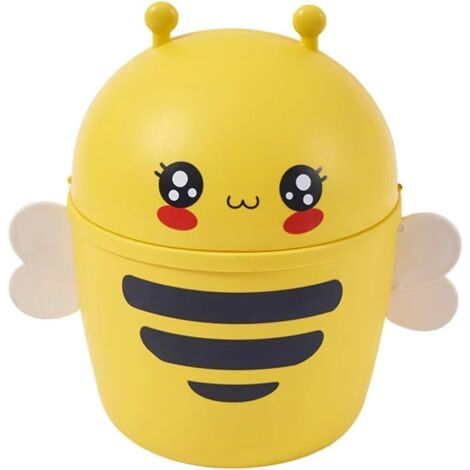 Mini Poubelle De Bureau Abeille, Plastique, 20.5x14.7x21cm, 4.34L, Couvercle, Animal De Dessin Animé, Bureau, Chambre D'enfant, Commode, Table De Chevet (1/5)
