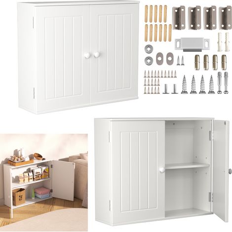 Salle de bains armoire de rangement avec porte armoire MDF étagère en bois blanc (1/5)
