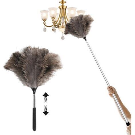 Plumeau télescopique Extensible en Plumes d’Autruche – Nettoyez Facilement plafonds Hauts et placards (115 cm)​