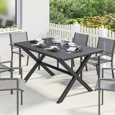 Noire 150x90x74 cm - Table de jardin pour 6 personnes doté de structure métallique à lattes en HDPE