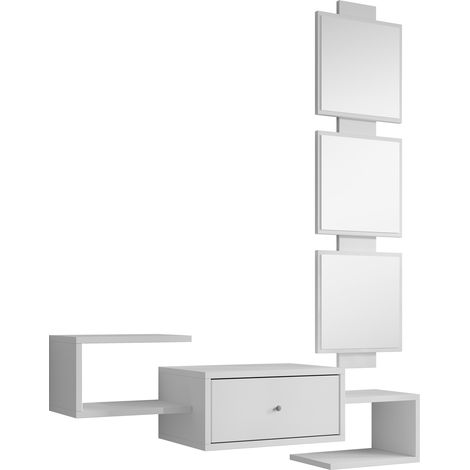 Recibidor con Cajón y Espejo Mueble de Entrada Acabado en Blanco Mate 99,5x145x22cm Modelo Neo (1/5)