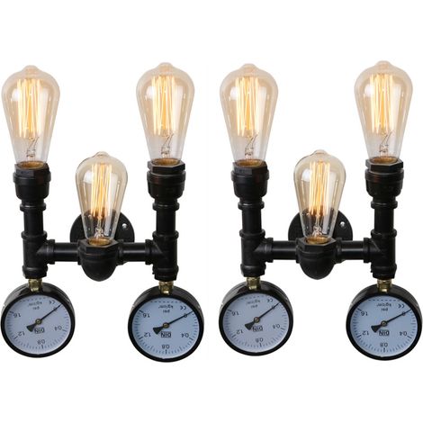 Applique Murale Industrielle Vintage Lampe de Murale en Métal Luminaire Steampunk Éclairage Conduite d'eau E27 Noir - 2Pcs (1/5)