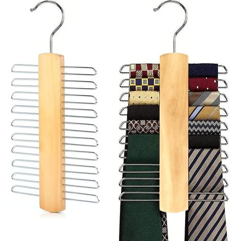 Porte-cravates en hêtre et métal, support mural pour ceintures, foulards et accessoires de mode (1/5)