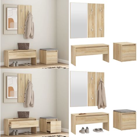 Garderoben-Set Sonoma-Eiche Holzwerkstoff - Flurbank - Garderobe - Schuhschrank - Eingangsbereich Deko - Möbel Wohnzimmer - Home & Living (1/5)