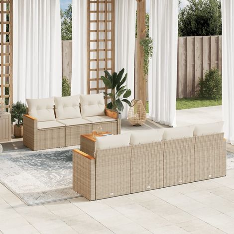 8-tlg. Garten-Sofagarnitur mit Kissen Beige Poly Rattan (1/5)