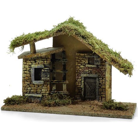 Capanna Presepe Vuota Artigianale L36xP17xH25 cm  Grotta Rustica con scala Parete in Pietra Sughero e Muschio per Natività Prodotto Italiano Ambientazione Realistica  per Creare Paesaggio Fai da Te (1/5)