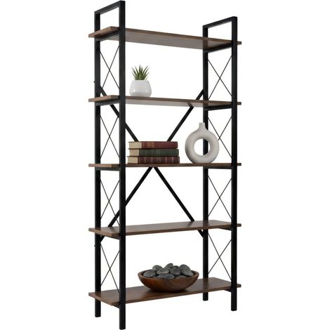 Dmora - Libreria Suriel, Scaffale da ufficio, Mobile portalibri, Biblioteca, 90x34 h180 cm, Noce e Nero