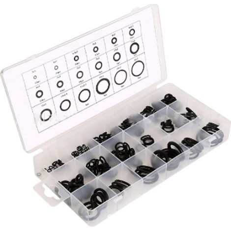 Sortiment von 225 schwarzen NBR-Gummi-O-Ringen, wasserdicht und metrisch messbar. (1/5)