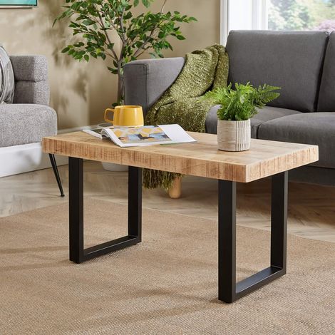 Rectangular Mango Wood Table Solid Iron Legs Medium 85cm Home Living Furniture (1/5)