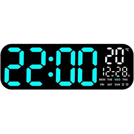 Grande horloge numérique LED affichant la température, la date et le jour de la semaine 10 niveaux de luminosité réglable télécommande incluse. (1/5)