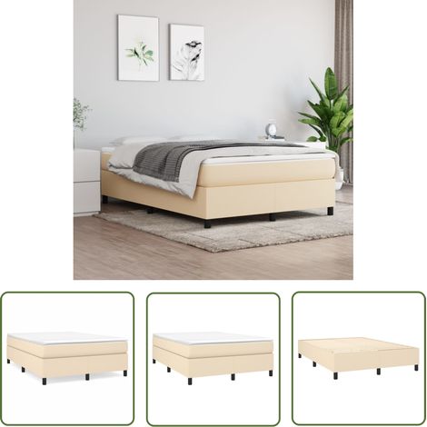 The Living Store Cadre de lit sans matelas crème 140x200 cm tissu - Cadre De Lit - Lit Double - Literie - Meuble Chambre - Chambre Adulte (1/5)