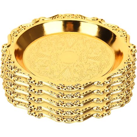 Lot de 6 Plateaux Métal Doré Vintage 10cm Pour Apéritifs Fêtes Mariages Noël