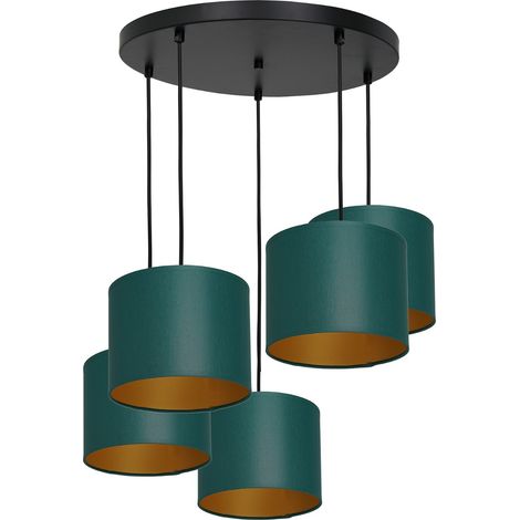 Suspension noire ronde 5 abat-jour verts dorés Arden E27