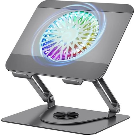 Laptopständer mit magnetischem RGB-Laptoplüfter, 360°-Drehung, 10 kg Tragkraft und 18 dB leisem Betrieb, Ständer für Laptops/Tablets bis zu 16 Zoll (Grau) (1/5)