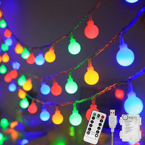 Guirlande Lumineuse à Piles/USB, 6m 40 LED, Étanche IP44, 8 Modes, Décoration Noël, Halloween, Jardin,Guirlande Intérieur/Extérieur à Batterie (Blanc Chaud)