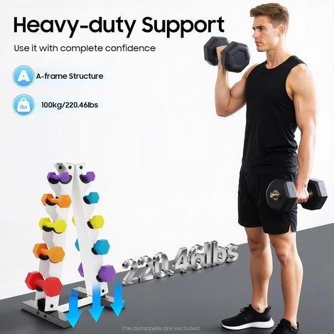 A-Frame Dumbbell Weight Rack, support d'haltères long, 34 x 32 x 65 cm, peu encombrant, 5 niveaux, charge maximale 100 kg, pour salle de sport à la maison (1/5)