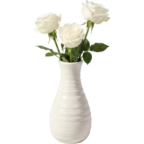 Vase à fleurs en plastique blanc de 20 cm de haut, aspect céramique, pour bouquet, centre de table, salon, bureau (1/5)