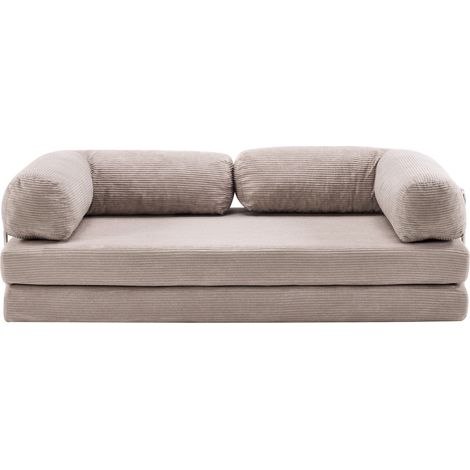 Canapé convertible compressé 3 places en velours côtelé taupe - Buddy (1/5)