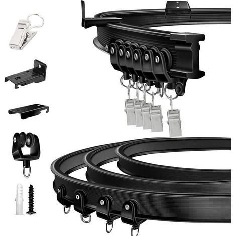 (Schwarz) 5 Meter lange, faltbare Gardinenstange – flexibel – robust – schwarz (1/4)