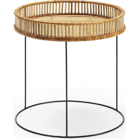 Table d'appoint osier naturel et métal noir élégance moderne - osier naturel et métal noir (1/2)