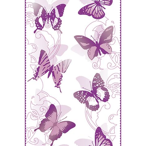 Papier peint animaux pour chambre fille | Papier peint bande décorative blanche et rose | Tapisserie à motif papillon rose - 2,50 x 0,35 m (1/2)