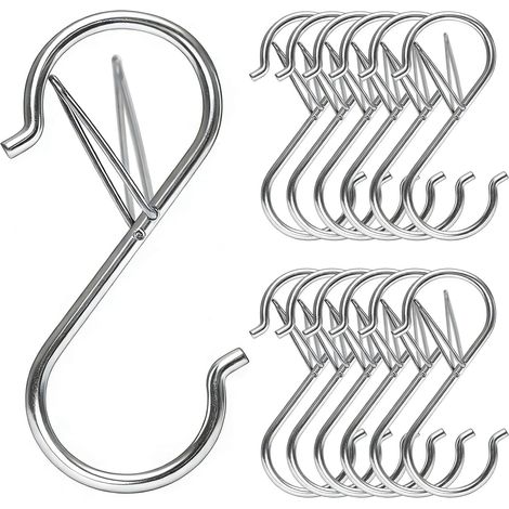 20 Pièces Crochet en S en Acier Inoxydable Crochets à S Angles avec Boucle de Sécurité 9 cm pour Porter les vêtements Vases à Fleurs Cuisine Ustensiles (Argent) (1/5)