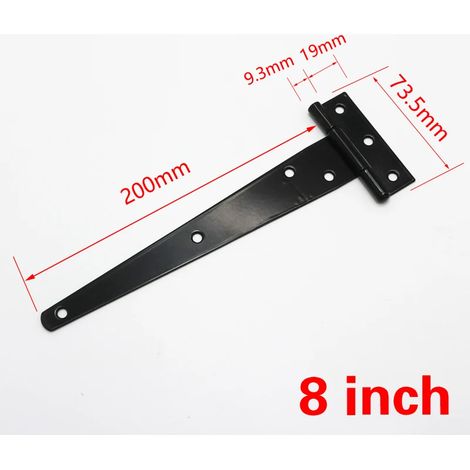 Charnière triangulaire en forme de T, peinte en noir (8 pouces), pour armoire, abri de jardin, porte en bois ou portail. (1/5)