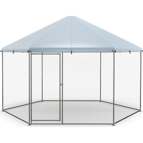 COSTWAY Gallinero Metálico, Jaula en Forma de Torre con Cerradura para Pato, Ganso, Conejo, Corral para Gallinas con Cubierta Impermeable, Jaula de Pollo para Exterior 280 x 244 x 250 cm